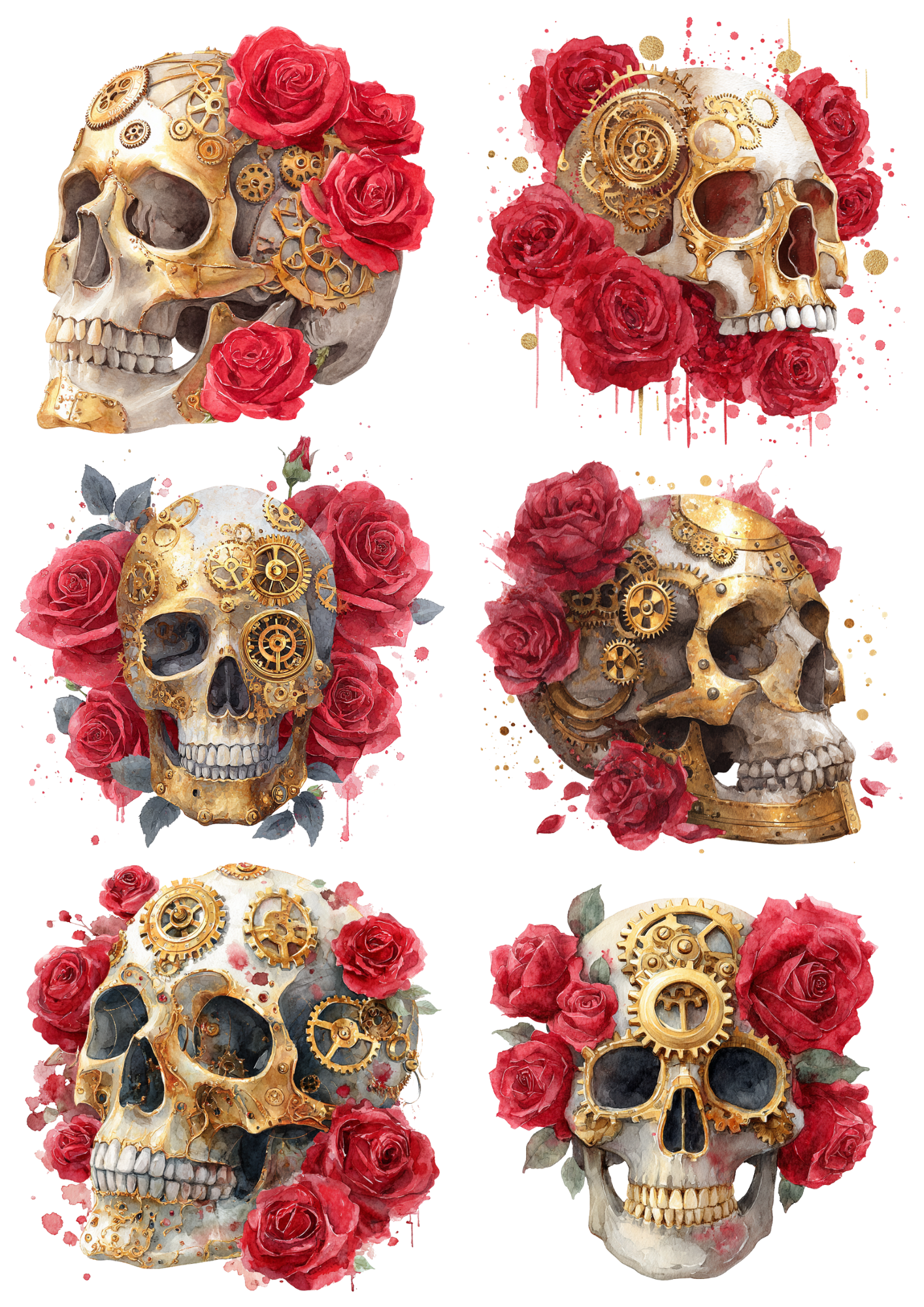 Rice Paper For Decoupage Skull In Flowers Steampunk Collage Cat. No. 5068