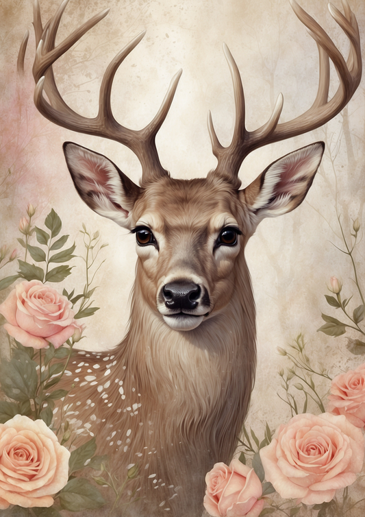 Rice Decoupage Paper Deer Background for Journaling Full Cat. No. 5075