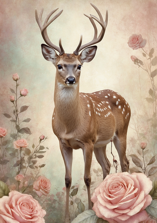 Rice Decoupage Paper Deer Background for Journaling Full Cat. No. 5076