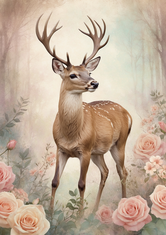 Rice Decoupage Paper Deer Background for Journaling Full Cat. No. 5077