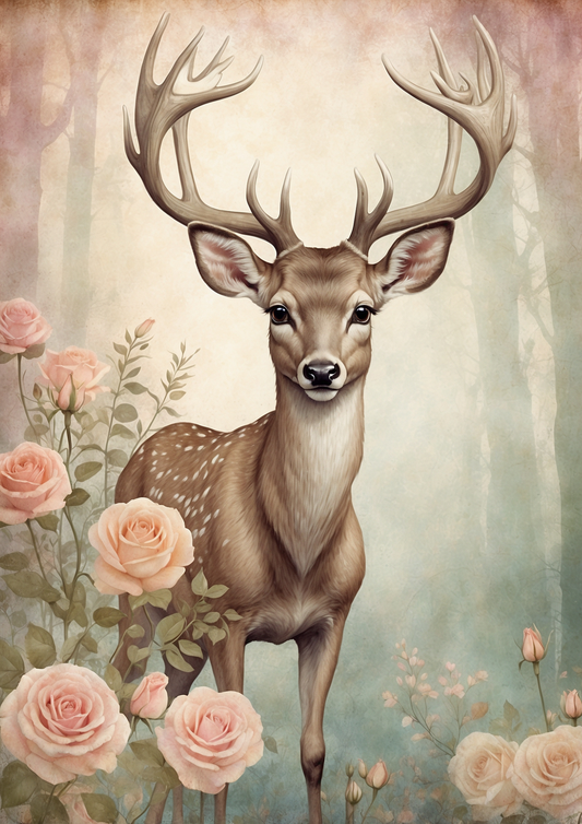 Rice Decoupage Paper Deer Background for Journaling Full Cat. No. 5078