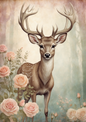 Rice Decoupage Paper Deer Background for Journaling Full Cat. No. 5078