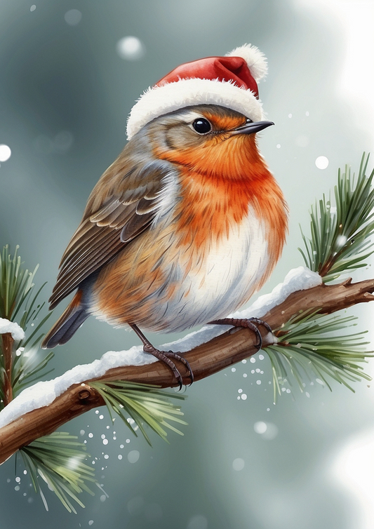 Rice Paper For Decoupage Red Robin In Christmas Hat Full Cat. No. 5081