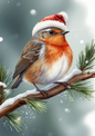 Rice Paper For Decoupage Red Robin In Christmas Hat Full Cat. No. 5081