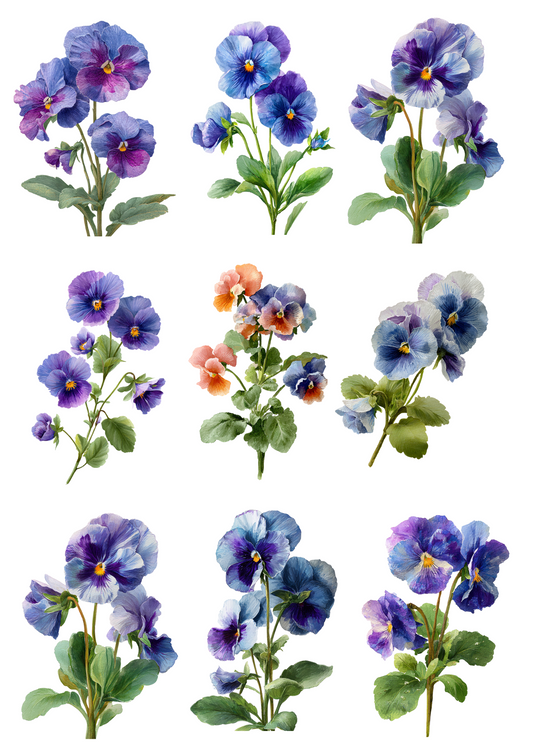 Rice Paper For Decoupage Pansies Collage Cat. No. 5087