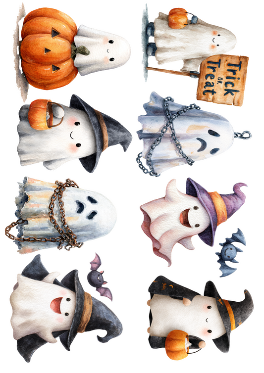Rice Paper For Decoupage Halloween Ghosts Collage Cat. No. 5088