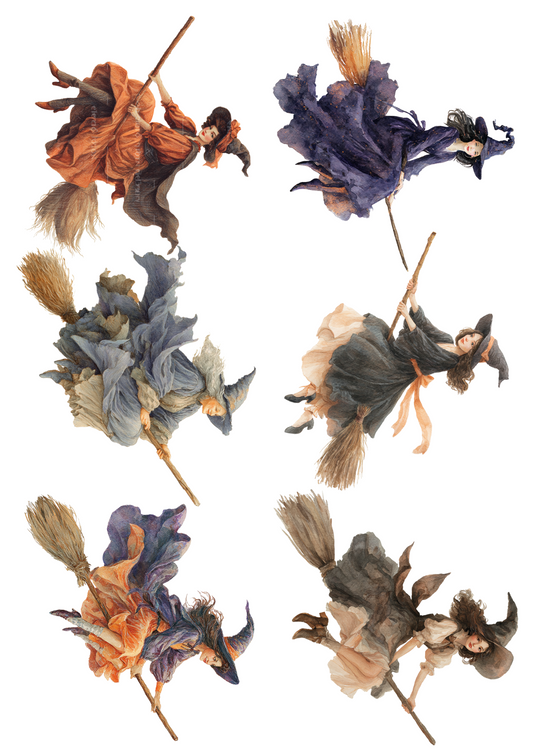 Rice Paper For Decoupage Witches on Brooms Collage Cat. No. 5089