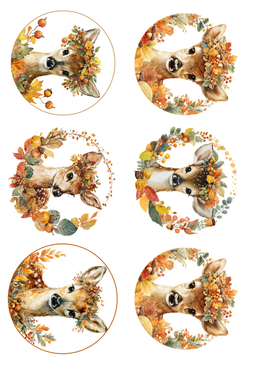 Rice Paper For Decoupage Little Deer In Autumn Circles Collage Cat. No. 5095