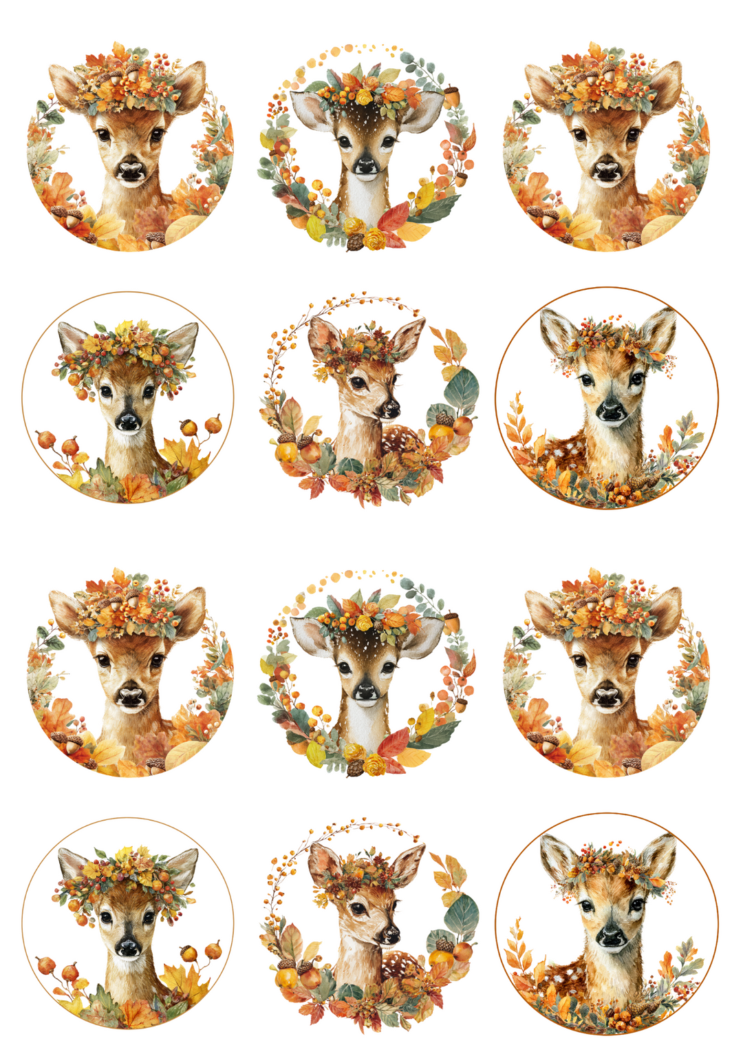 Rice Paper For Decoupage Little Deer In Autumn Circles Collage Cat. No. 5096