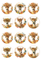 Rice Paper For Decoupage Little Deer In Autumn Circles Collage Cat. No. 5096