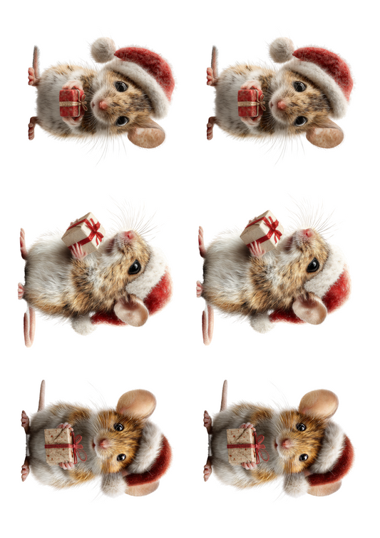 Rice Paper For Decoupage Mouse With A Gift In A Christmas Hat Collage Cat. No. 5100