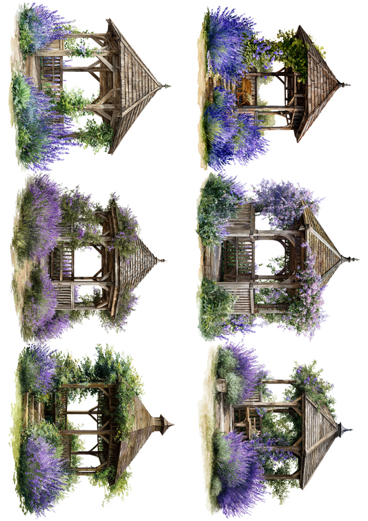 Rice Paper For Decoupage Gazebo In Lavender Collage Cat. No. 5107