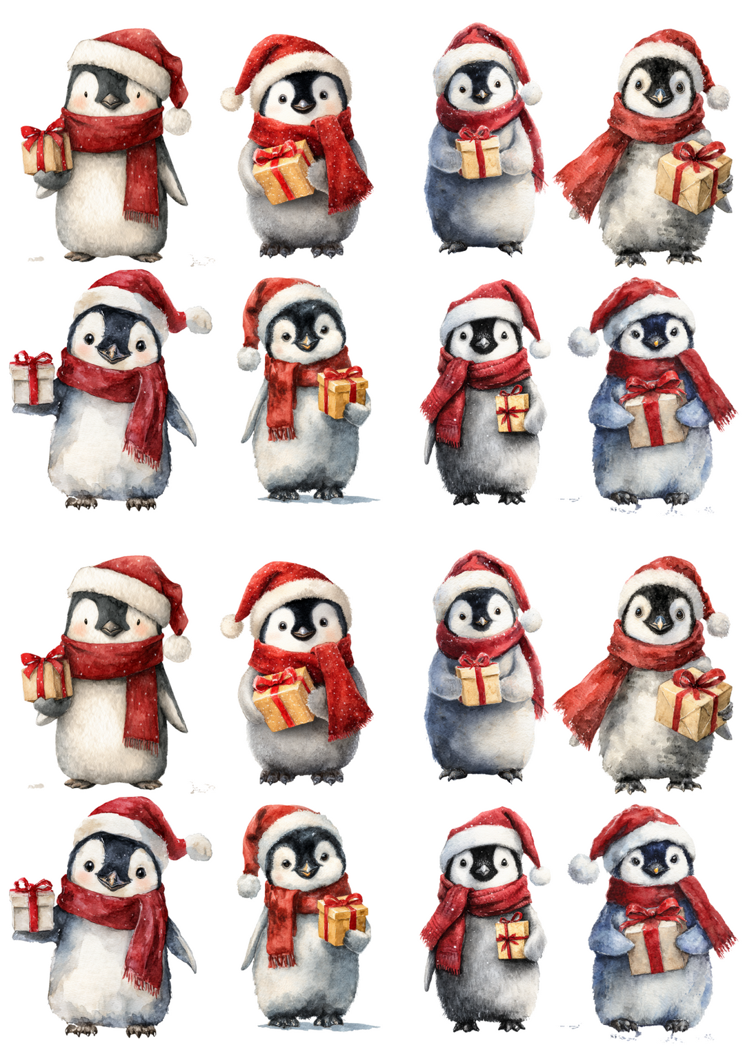 Rice Paper For Decoupage Penguins With Christmas Gifts Collage Cat. No. 5109