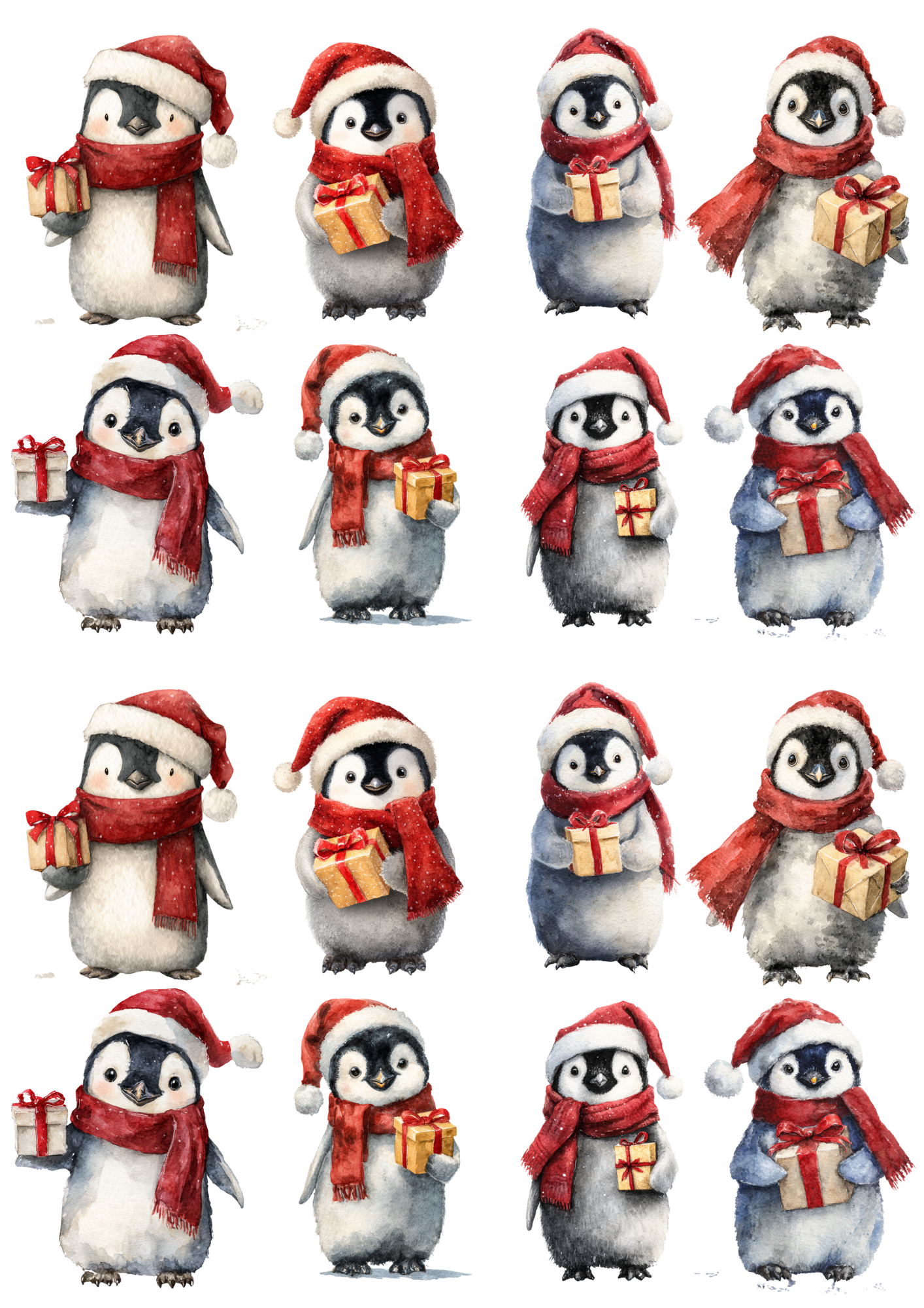 Rice Paper For Decoupage Penguins With Christmas Gifts Collage Cat. No. 5109
