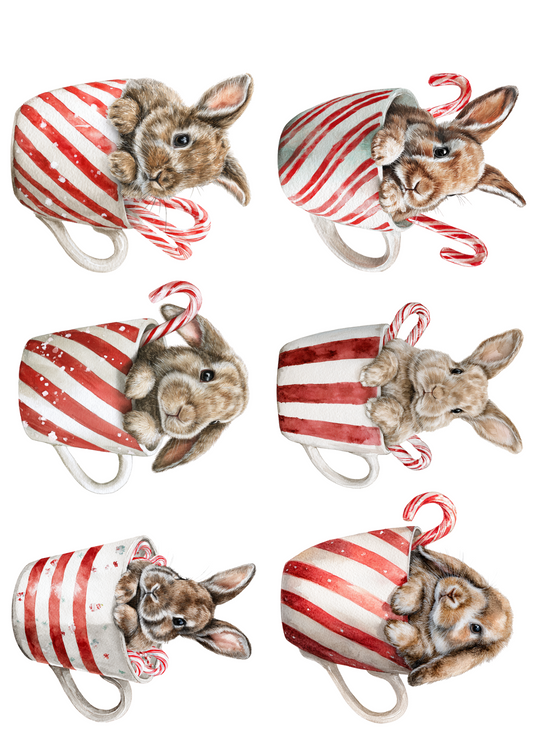 Rice Paper For Decoupage Bunny in a Cup Collage Cat. No. 5112