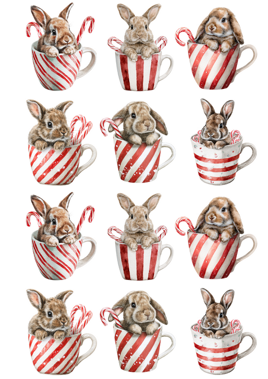 Rice Paper For Decoupage Bunny in a Cup Collage Cat. No. 5113