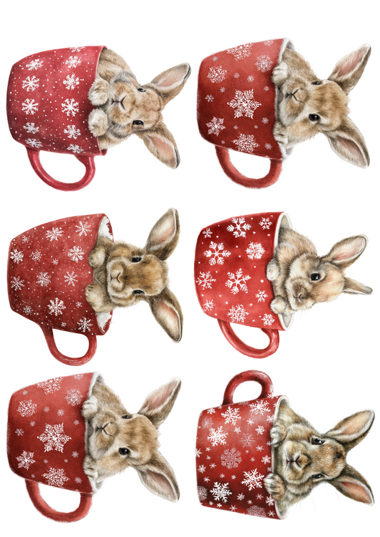 Rice Paper For Decoupage Bunny in a Cup Collage Cat. No. 5114