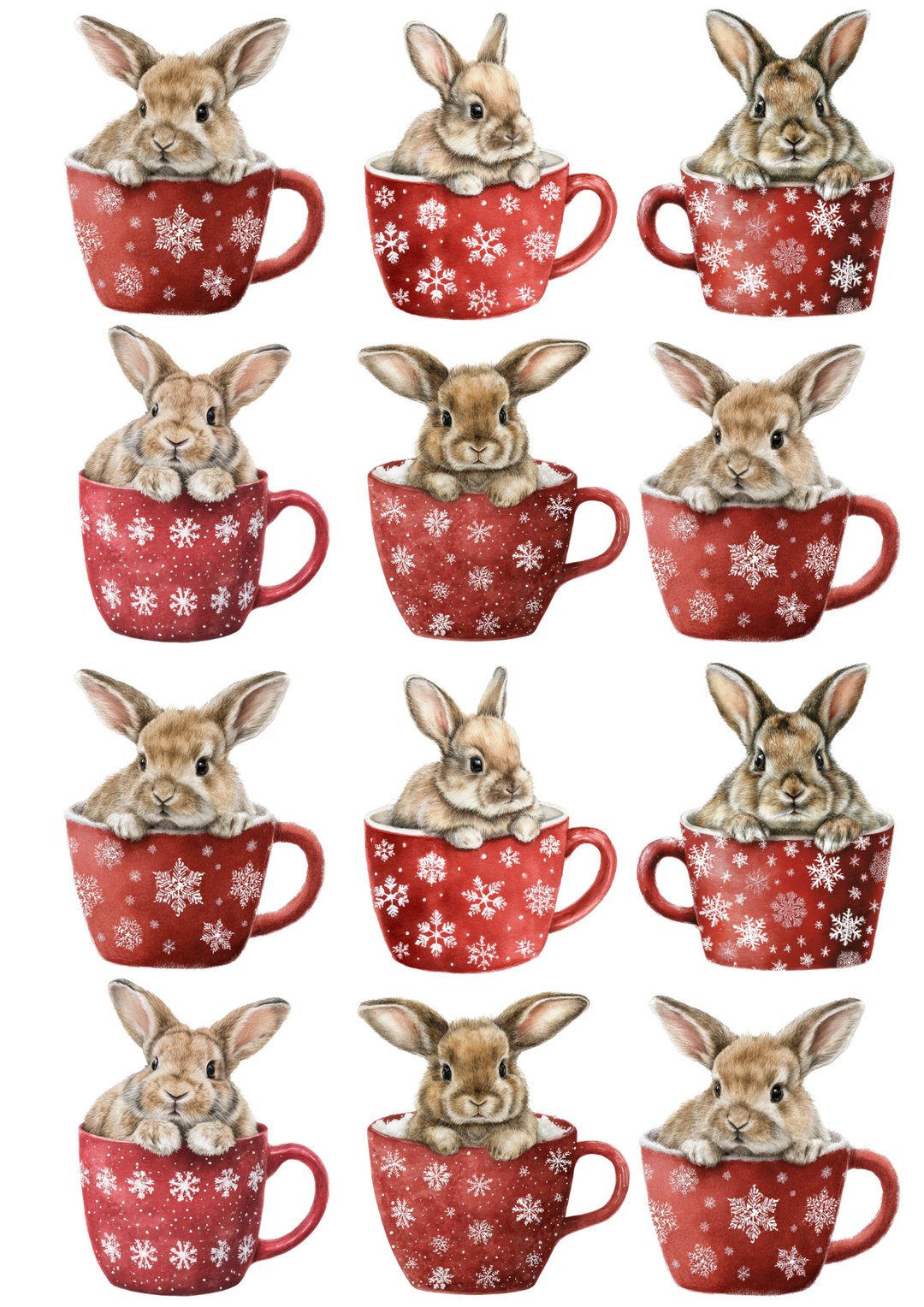 Rice Paper For Decoupage Bunny in a Cup Collage Cat. No. 5115