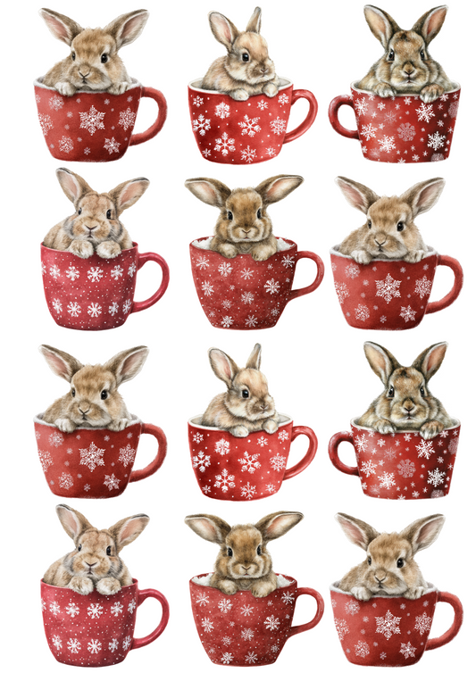 Rice Paper For Decoupage Bunny in a Cup Collage Cat. No. 5115