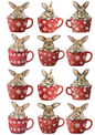 Rice Paper For Decoupage Bunny in a Cup Collage Cat. No. 5115