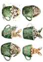 Rice Paper For Decoupage Bunny in a Cup Collage Cat. No. 5116