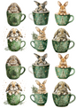 Rice Paper For Decoupage Bunny in a Cup Collage Cat. No. 5117