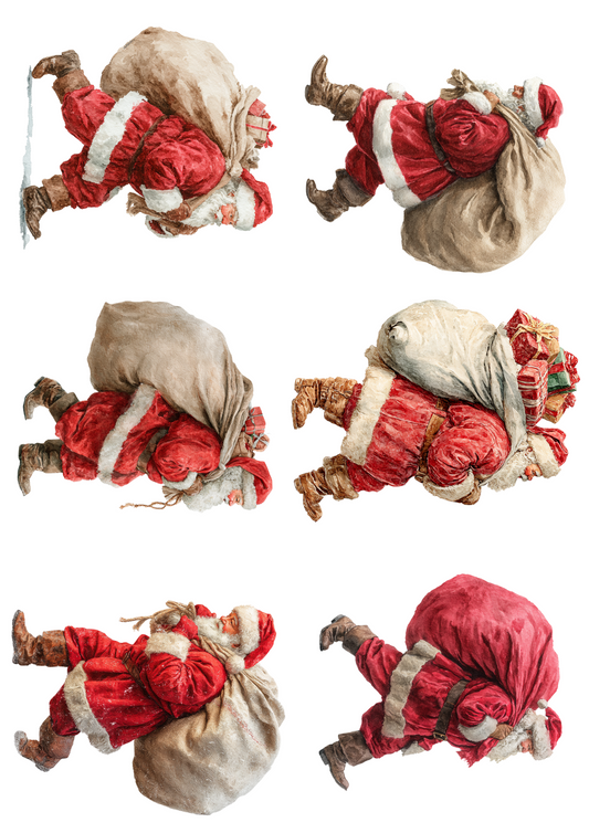 Rice Paper For Decoupage Santa Claus With A Bag Of Gifts Collage Cat. No. 5118