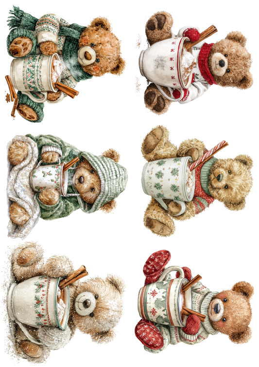 Rice Paper For Decoupage Teddy Bear With Hot Chocolate Collage Cat. No.. 5119