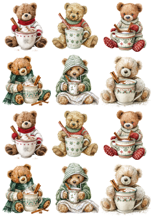 Rice Paper For Decoupage Teddy Bear With Hot Chocolate Collage Cat. No. 5120