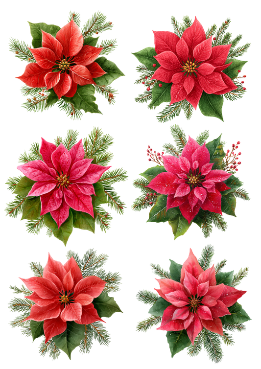 Rice Paper For Decoupage Poinsettia Collage Cat. No. 5121