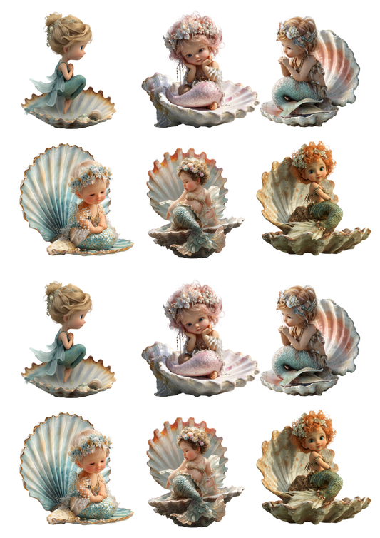 Rice Paper for Decoupage Little Mermaids Collage Cat. No. 5124
