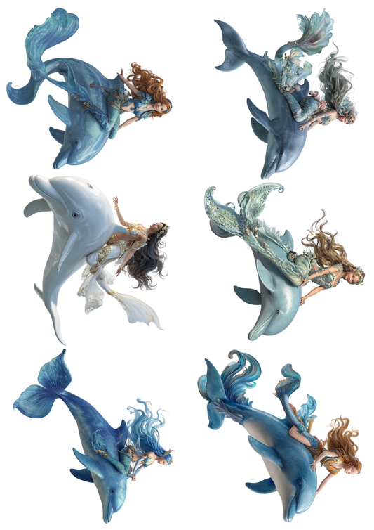 Rice Paper For Decoupage Mermaids on Dolphins Collage Cat. No. 5128