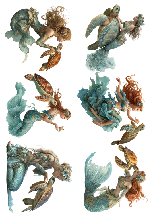 Rice Paper For Decoupage Mermaids On Turtle Collage Cat. No. 5130