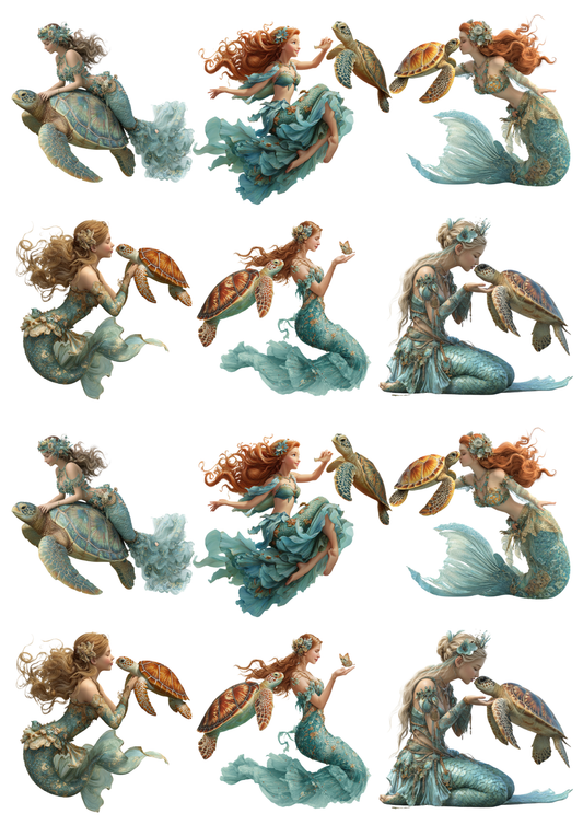 Rice Paper For Decoupage Mermaids On Turtle Collage Cat. No. 5131