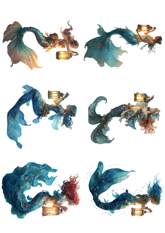 Rice Paper For Decoupage Mermaids With Lanterns Collage Cat. No.. 5132