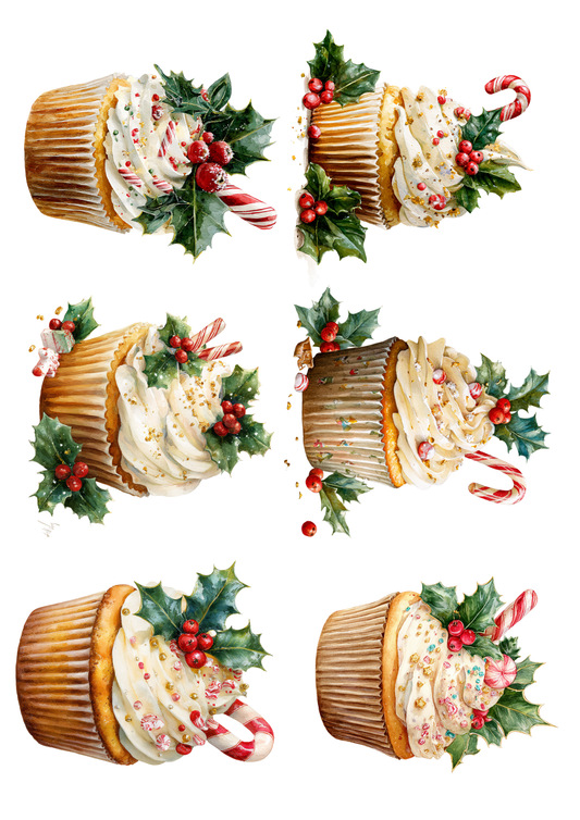 Rice Paper For Decoupage Christmas Cupcakes Collage Cat. No. 5136