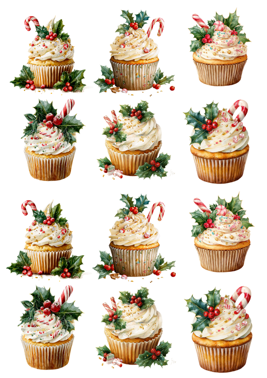 Rice Paper For Decoupage Christmas Cupcakes Collage Cat. No. 5137