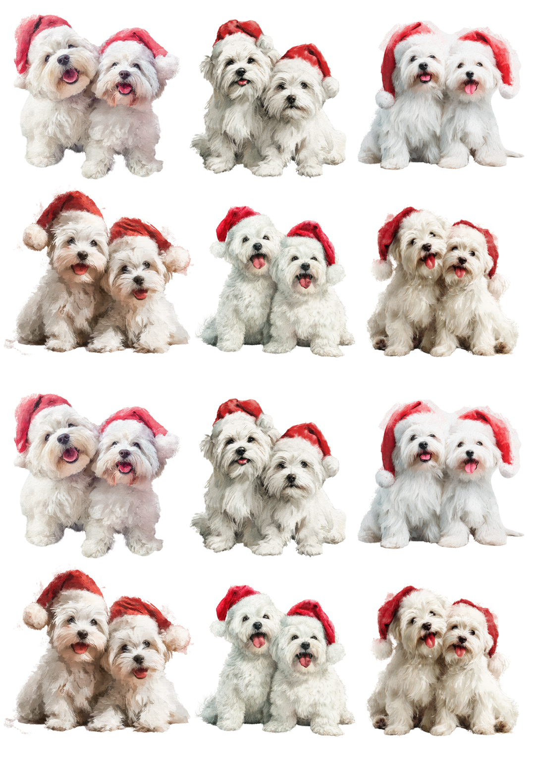 Rice Paper For Decoupage Maltese Dog in Christmas Hat Collage Cat. No. 5139