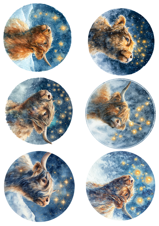 Rice Paper For Decoupage Highland Cow In Circles Collage Cat. No. 5152