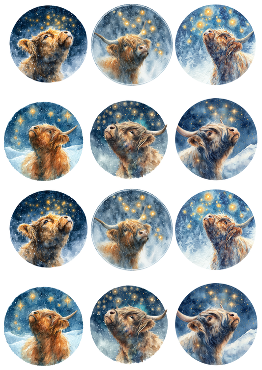 Rice Paper For Decoupage Highland Cow In Circles Collage Cat. No. 5153