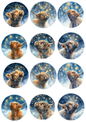 Rice Paper For Decoupage Highland Cow In Circles Collage Cat. No. 5153