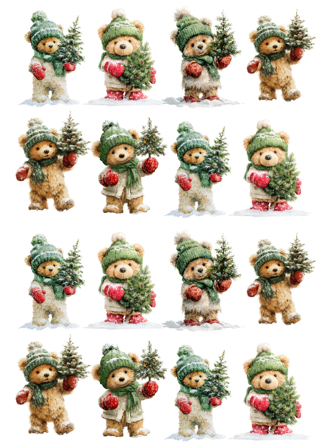 Rice Paper for Decoupage Teddy Bear in a Hat with a Christmas Tree Cat. No. 5157