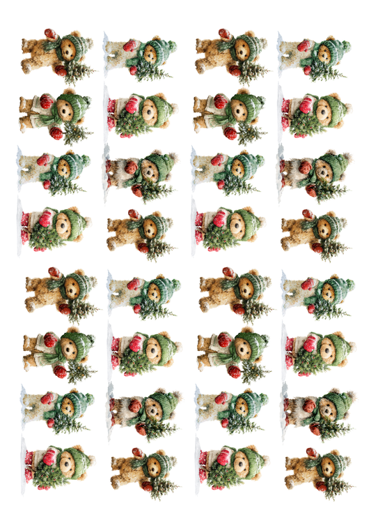 Rice Paper for Decoupage Teddy Bear in a Hat with a Christmas Tree Collage Cat. No. 5159