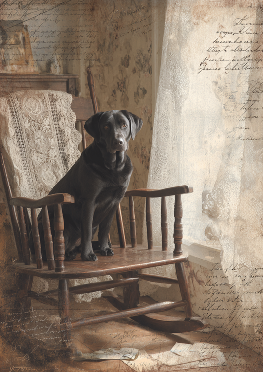 Rice Paper For Decoupage Labrador On A Rocking Chair Full Cat. No. 5165
