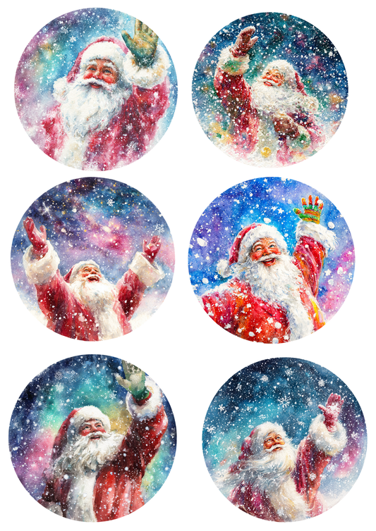 Rice Paper For Decoupage Santa Claus In Circles Collage Cat. No. 5167