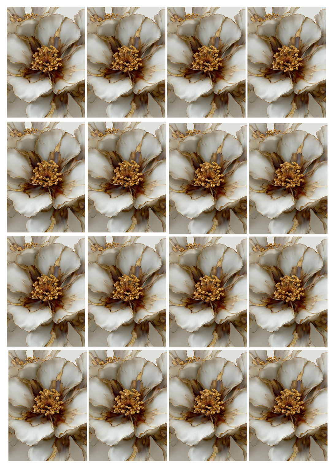 Rice Paper For Decoupage Beige Abstract Flower With Gold Elements Collage 12 Cat. No. 5168