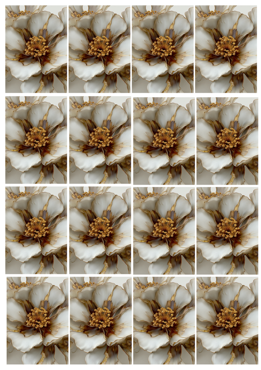 Rice Paper For Decoupage Beige Abstract Flower With Gold Elements Collage 12 Cat. No. 5168