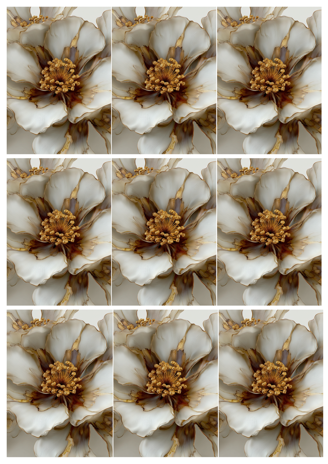 Rice Paper For Decoupage Beige Abstract Flower With Gold Elements Collage 9 Cat. No. 5169