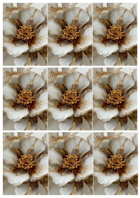 Rice Paper For Decoupage Beige Abstract Flower With Gold Elements Collage 9 Cat. No. 5169