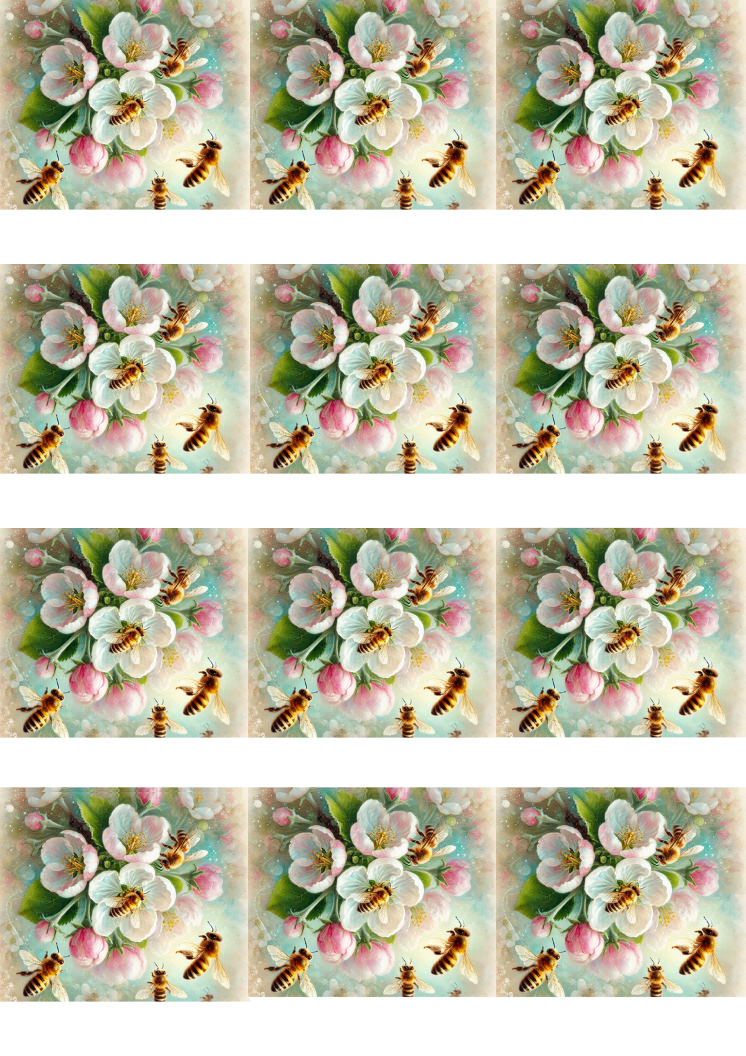 Rice Paper For Decoupage Bees On A Blooming Apple Tree 4 Collage Cat No. 5170